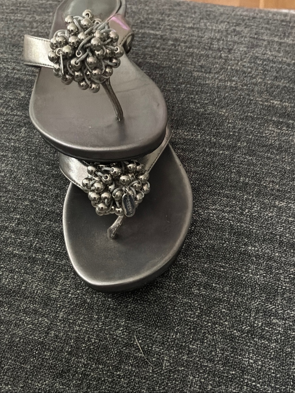 Calvin Klein Silver Metallic Beaded Toe-Post Sandals - Picture 5 of 5